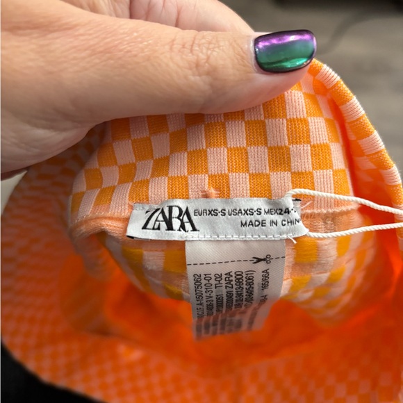 Zara Orange Checkered Mid Rise Biker Shorts Size XS - Picture 5 of 6